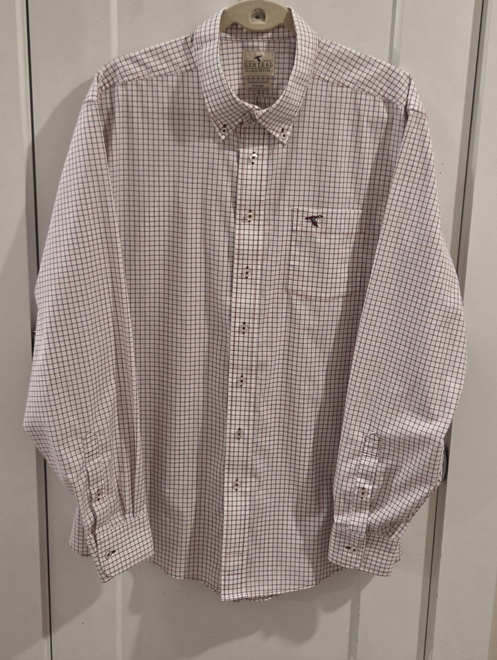 Genteal Classic Cotton Button-Up Shirt  Size XL Crimson & White Check-Plaid